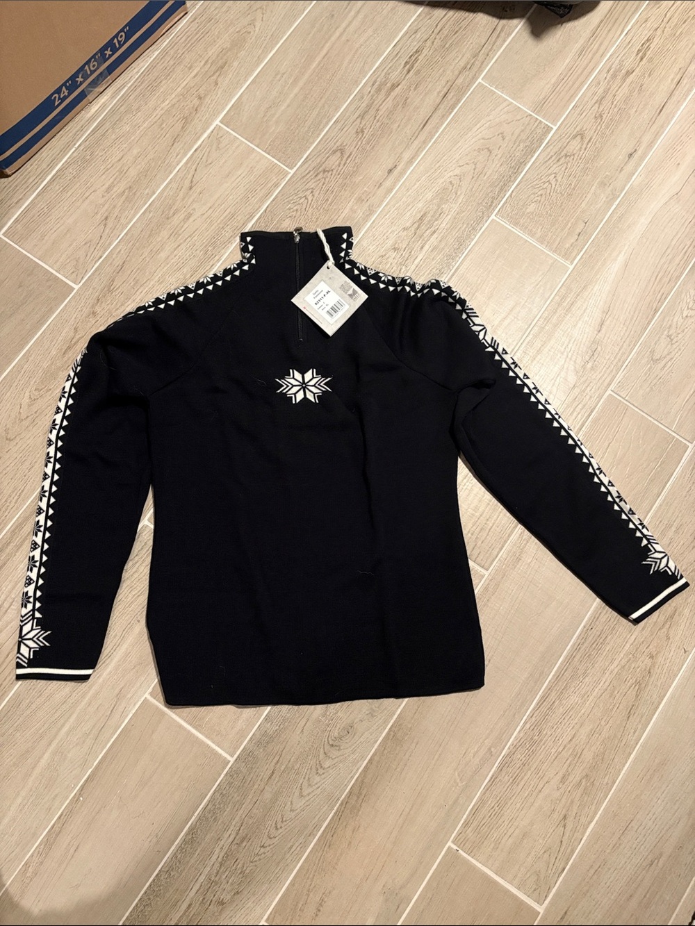 Dale of Norway Geilo Feminine Black Snowflake Zip-Neck Sweater NWT